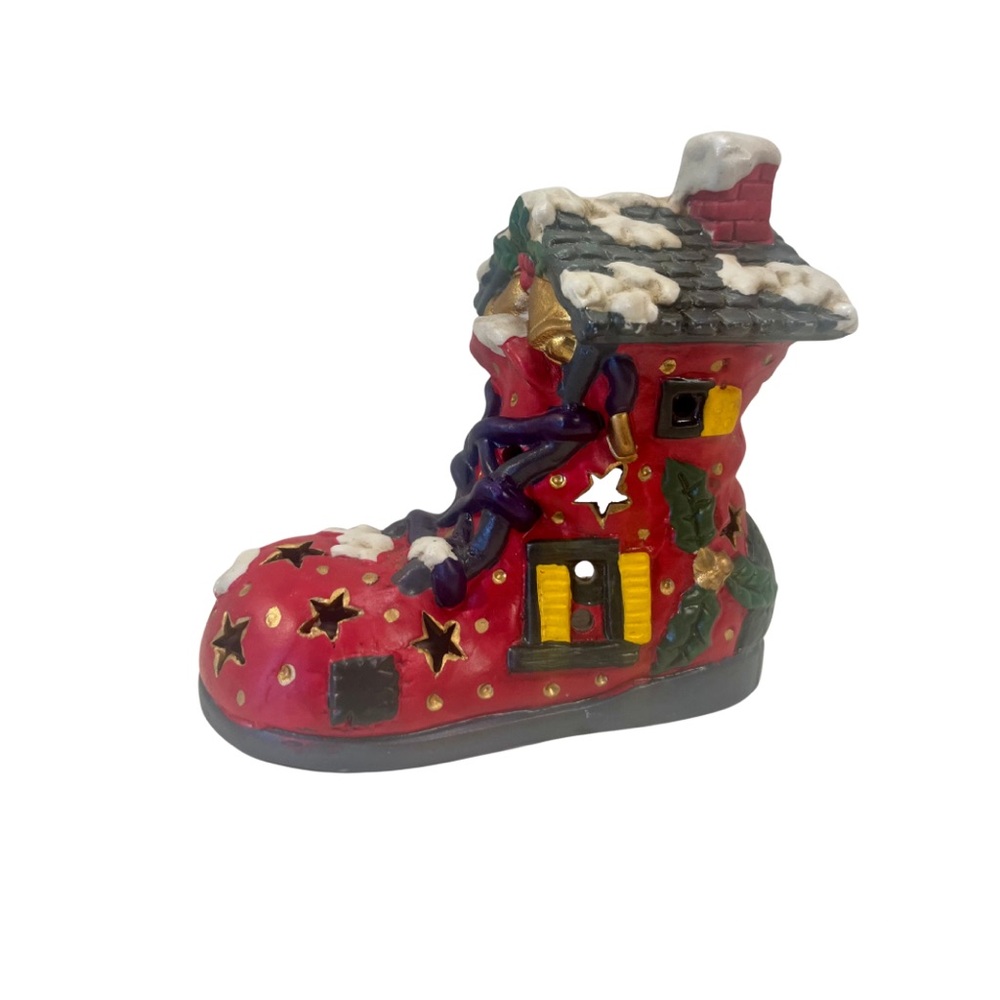 Vintage Ceramic Christmas Boot Tealight Holder